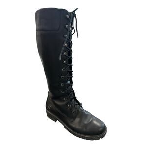 Timberland Women’s Knee Lace Up Black Combat Leather Boots Size 8